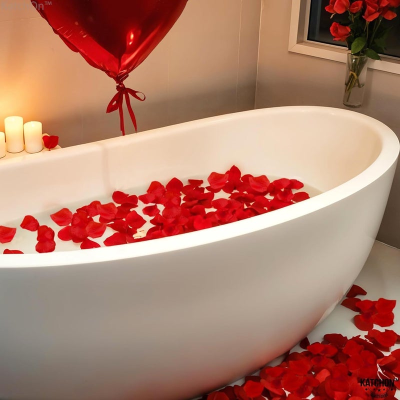 KATCHON Artificial Red Rose Petals - 1000 Pcs Silk, Artificial Flowers Petal For Wedding Decorations | Decorative Rose Petals For Bed | Anniversary Decorations | Red Rose Petal Artificial Flowers - Image 2